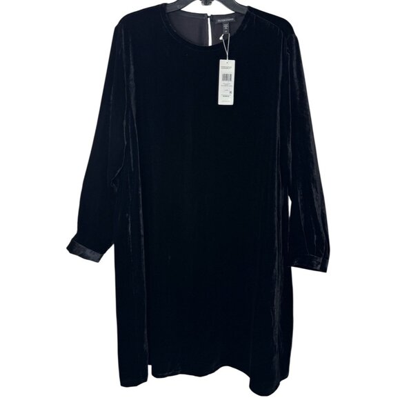 EILEEN FISHER XL BLACK VELVET CREW NECK KNEE LENGTH DRESS NWT $348 - Picture 1 of 15